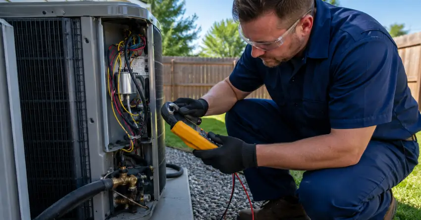 HVAC technician performing air conditioning repair near me in Edmonton
