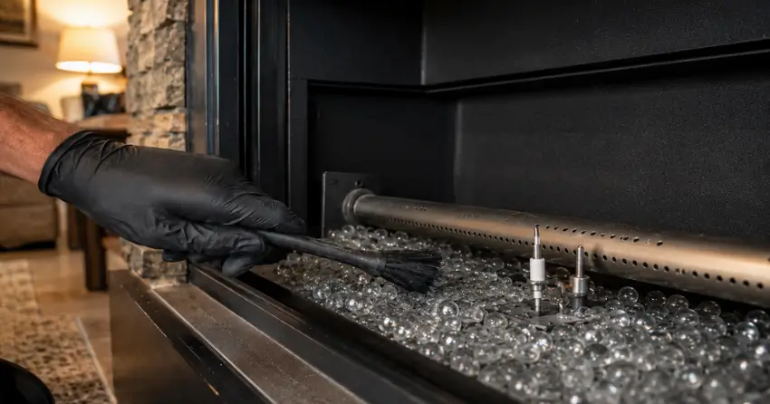 gas fireplace burner inspection during Fireplace Cleaning And Inspection
