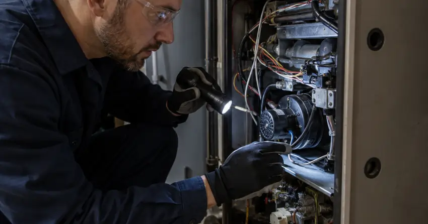 furnace inspection during Emergency HVAC Service Edmonton