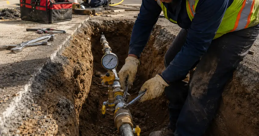 gas line repair in Edmonton after Enbridge shut-off pressure test and inspection