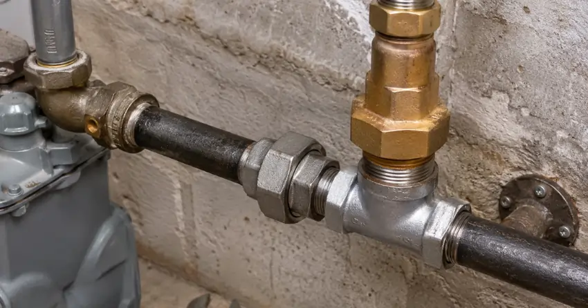 gas pipe repair completed at residential gas system connection point