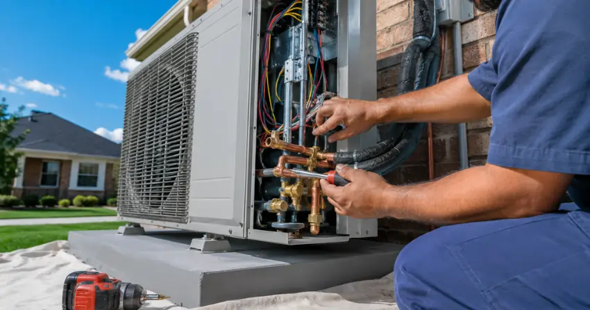 licensed HVAC installation team working on residential system