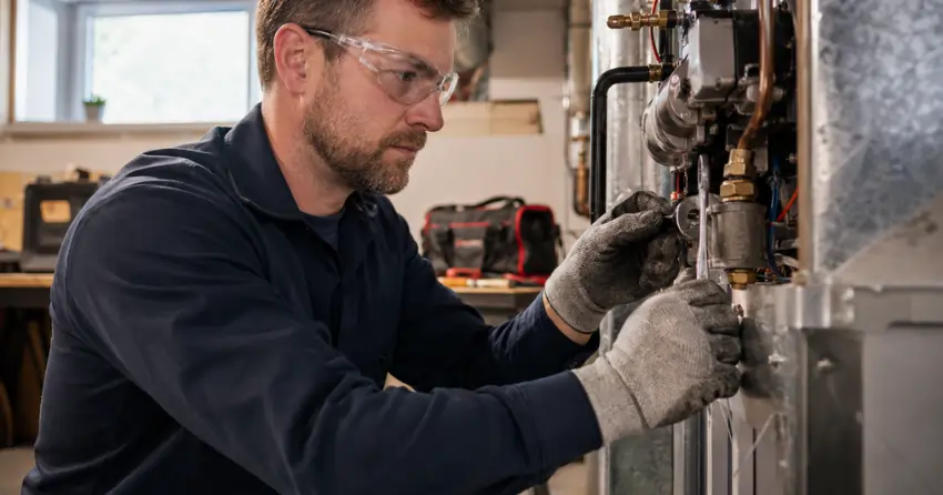 Ontario Gas Services technician completing annual HVAC service visit