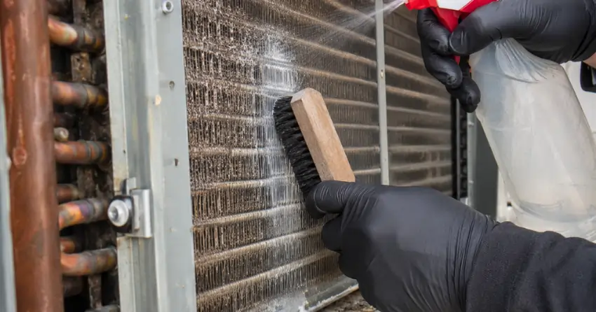 HVAC services air conditioner coil cleaning close-up