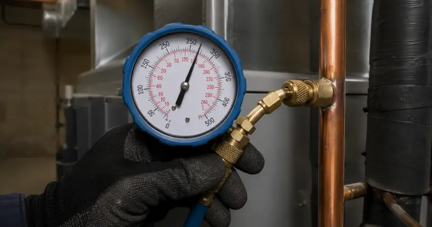 HVAC system inspections refrigerant pressure gauge check