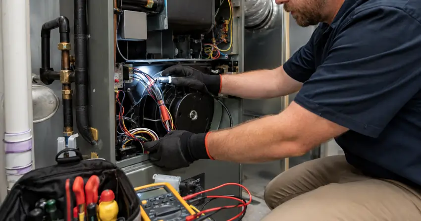 indoor HVAC air handler service and inspection