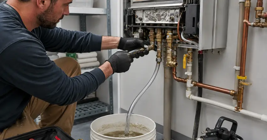 tankless hot water maintenance descaling process Edmonton
