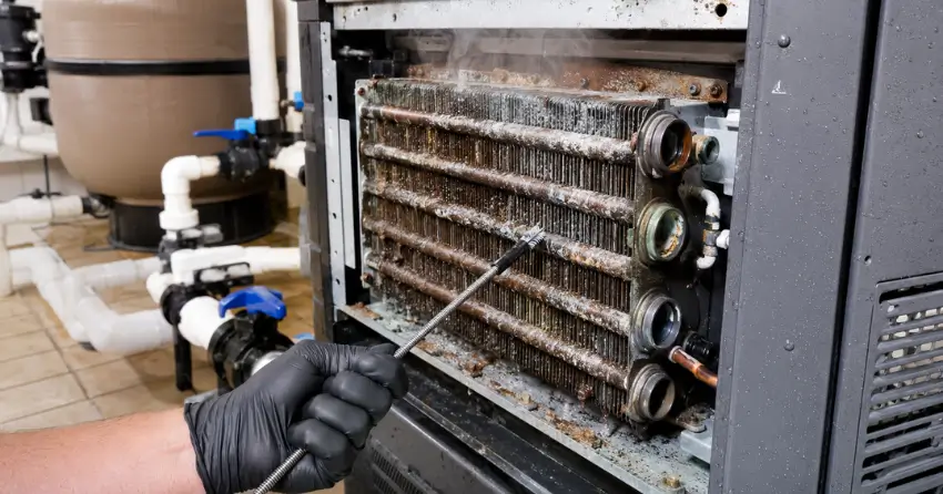 pool heater heat exchanger inspection and cleaning service