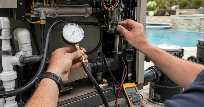 pool heater repairs diagnostic testing gas pressure and ignition