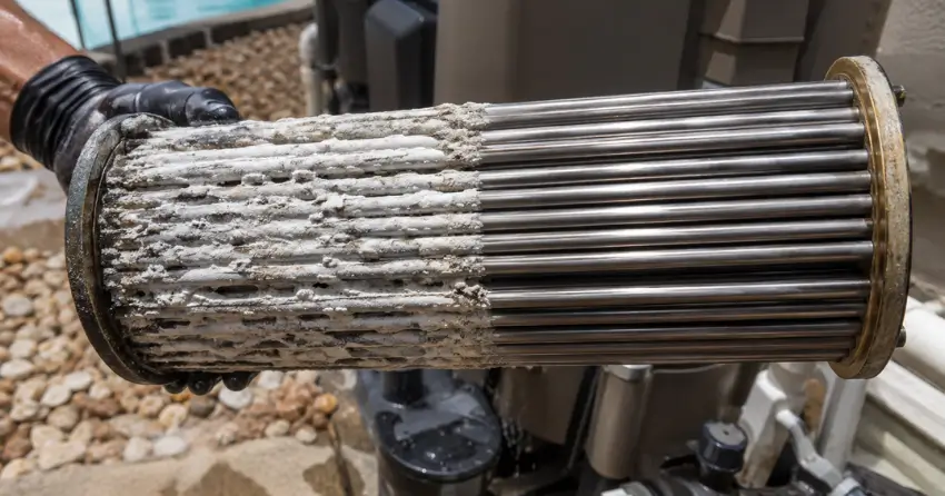 before and after pool heater services Edmonton scale buildup removal