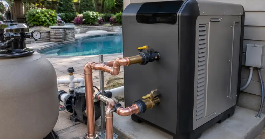 pool heater installation plumbing connection in Edmonton