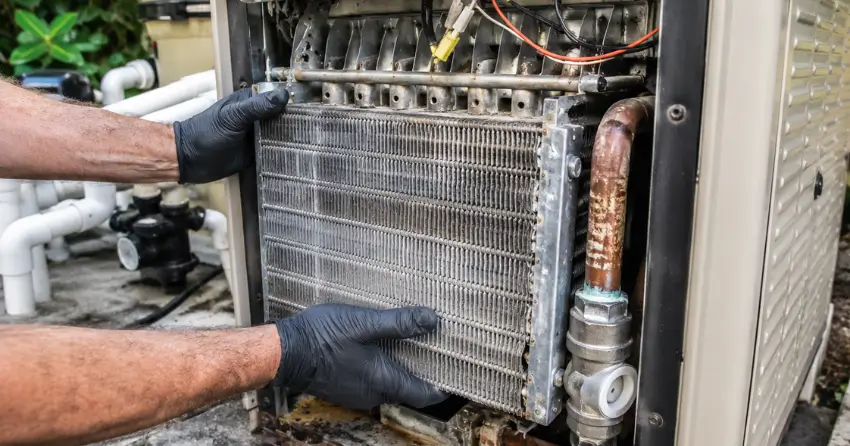 pool heater repair diagnostic process heat exchanger inspection