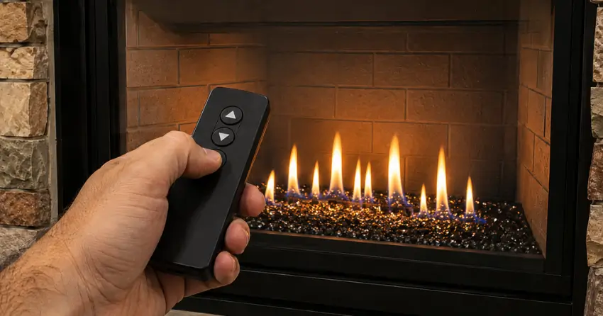 fireplace remote control repair completed technician testing gas fireplace Edmonton