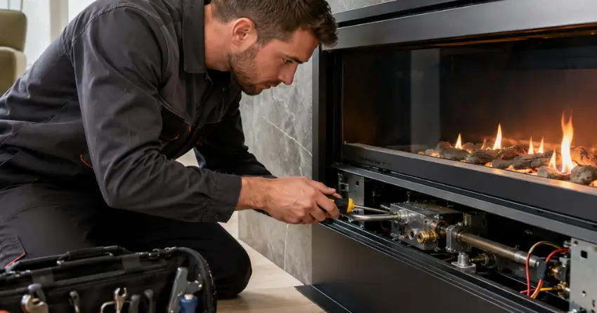 gas fireplace repairman Edmonton servicing direct vent unit