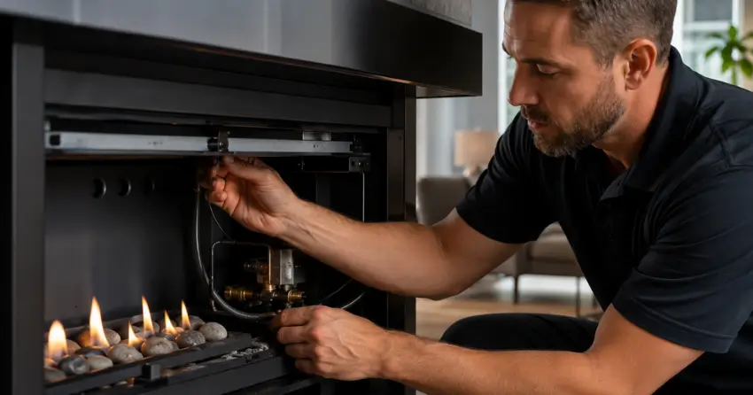 brand fireplace component inspection during service appointment