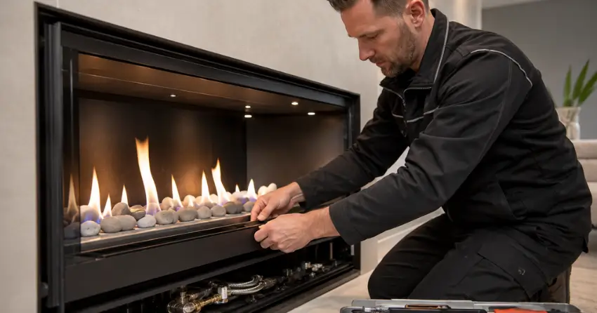 licensed fireplace specialist at work in Edmonton home