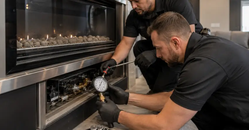 fireplace technicians Edmonton completing gas system safety check