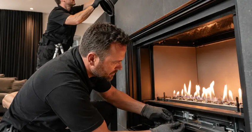 fireplace technicians Edmonton servicing gas insert and chimney liner