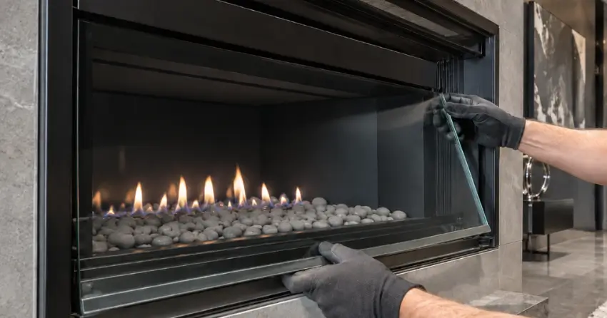 gas fireplace glass panel inspection and replacement