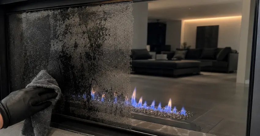 gas fireplace cleaning glass panel before and after