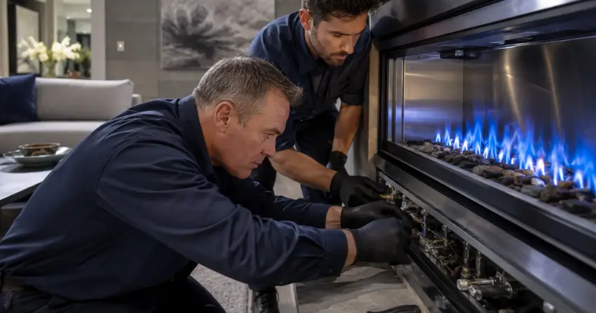 Ontario Gas Services completing a gas fireplace repair