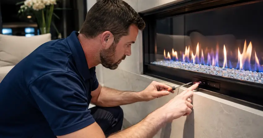 inspect fireplace completed service technician testing operation Edmonton