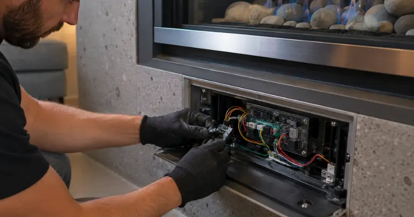 servicing gas fireplace electronic control inspection