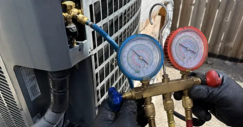 refrigerant pressure gauge check during AC Service Edmonton