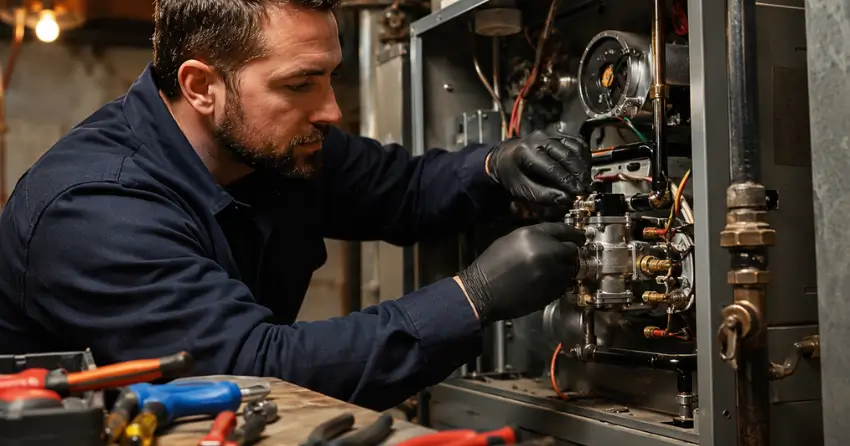 Ontario Gas Services licensed technician completing furnace repairs