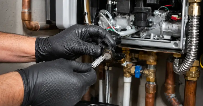 tankless water maintenance flow sensor inspection and cleaning process